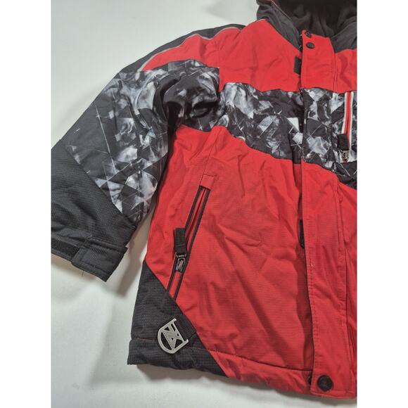 Zero X Posur kid’s Red Black Winter puffy jacket with hood 7/8 - Picture 2 of 9